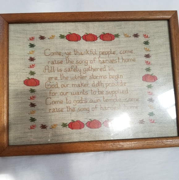 Vtg. 1985 Fall Prayer Cross Stitch Framed Art